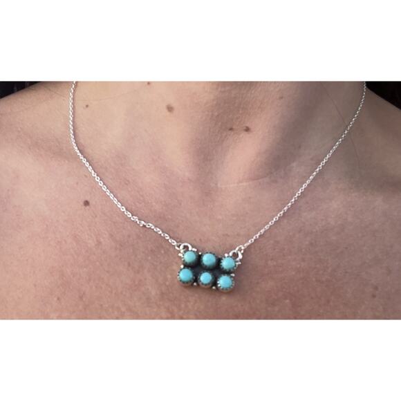 Turquoise Sterling Cluster Bar Necklace Southwestern Native Style Rectangle - Picture 3 of 11